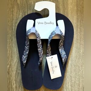 New Vera Bradley Maddalena Paisley Soft Webbing Strap Flip Flops Navy Size 9-10